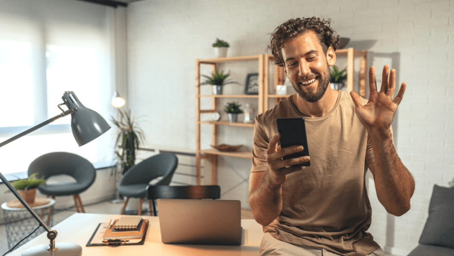 man greeting in a call
