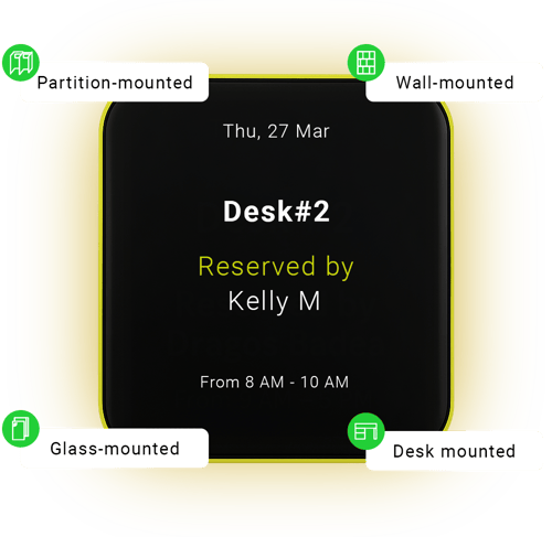 Our desk signs support multiple mounting options. Install them on walls, glass panels, partitions, or directly on desks.