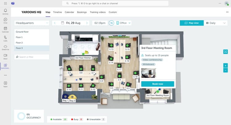 yarooms hybrid workplace software in teams